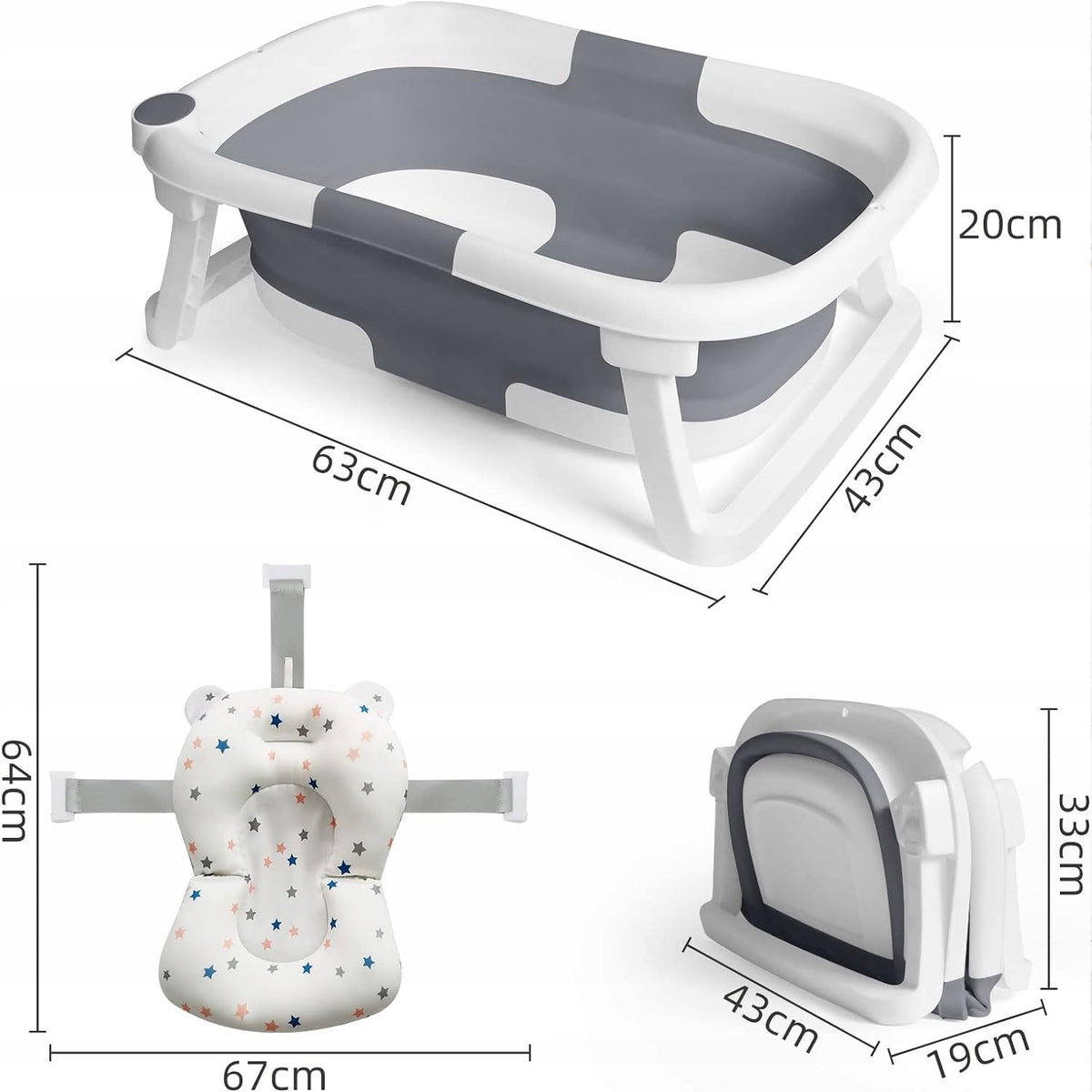 GLENMORE bañera plegable para bebé con desagüe