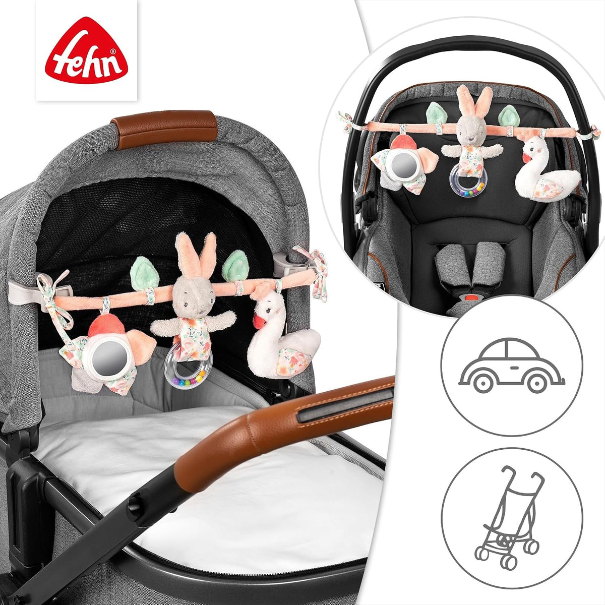 FEHN cadena colgante para cochecito, cuna y silla de coche LAGO DE LOS CISNES