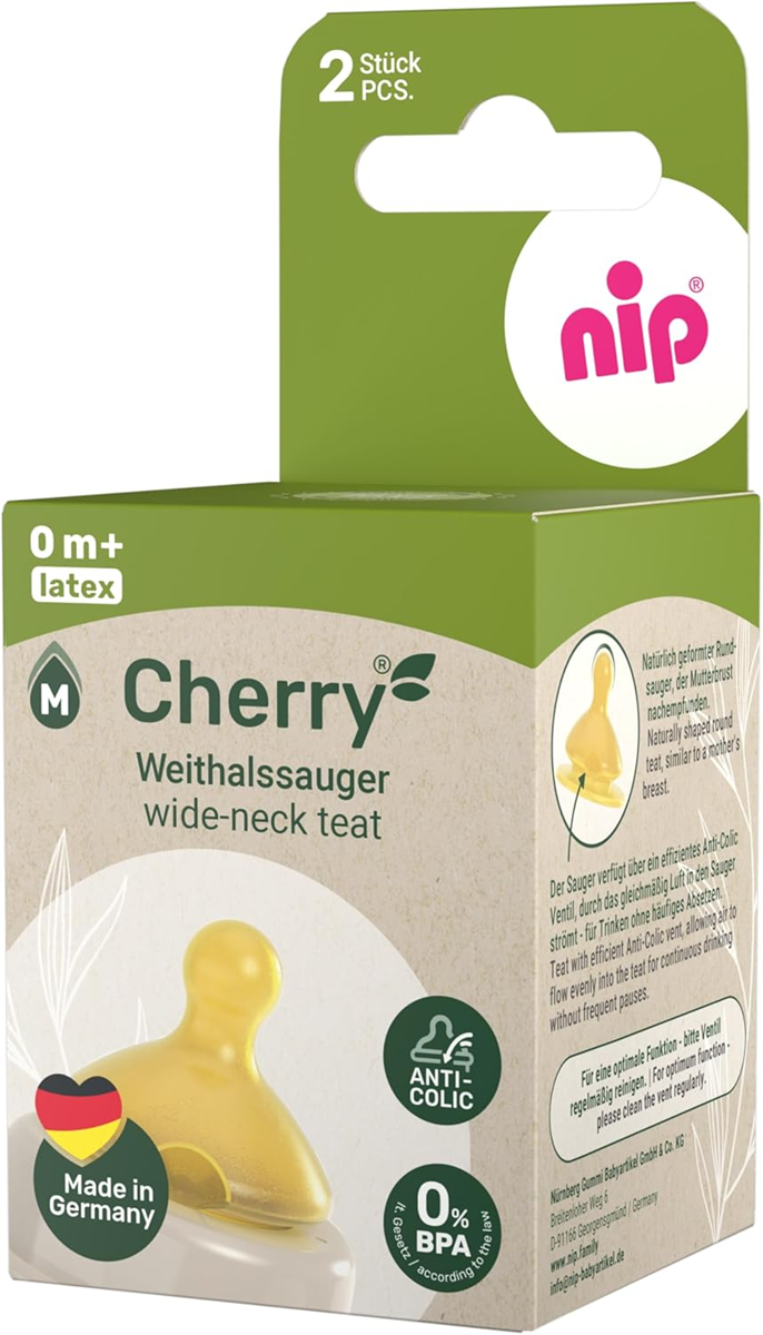 NIP Cherry Tetina para biberón M 0+ x2 de látex verde