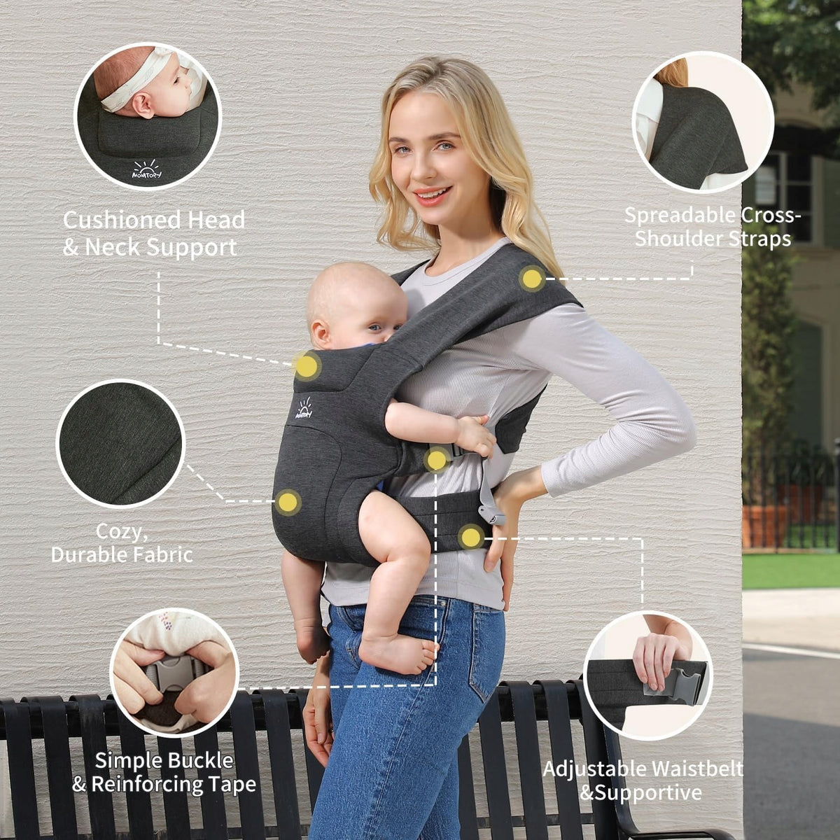 MOMTORY portabebés ergonómico 3 - 12 kg para bebés