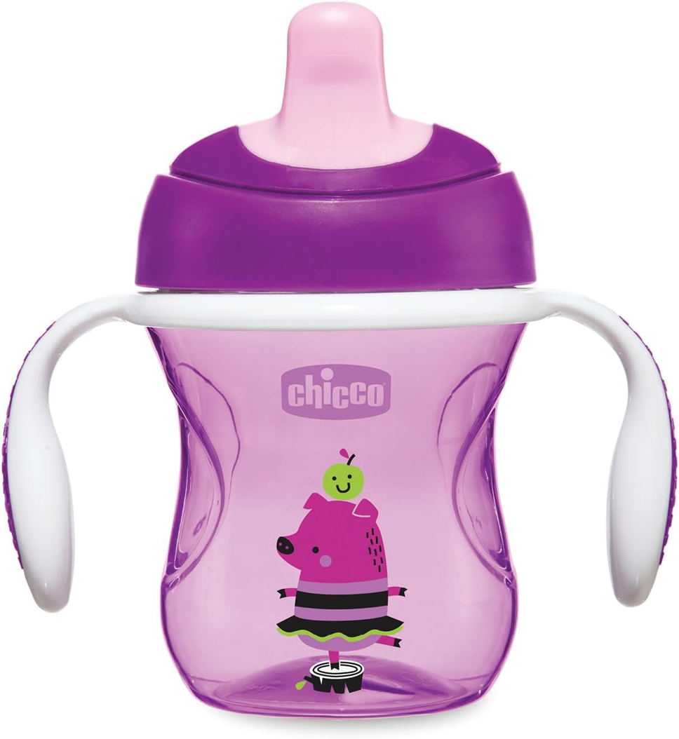 CHICCO Training Cup kubek niekapek z ustnikiem 200 ml 6 m+ fioletowy z uchwytami i antykolkowym zaworkiem