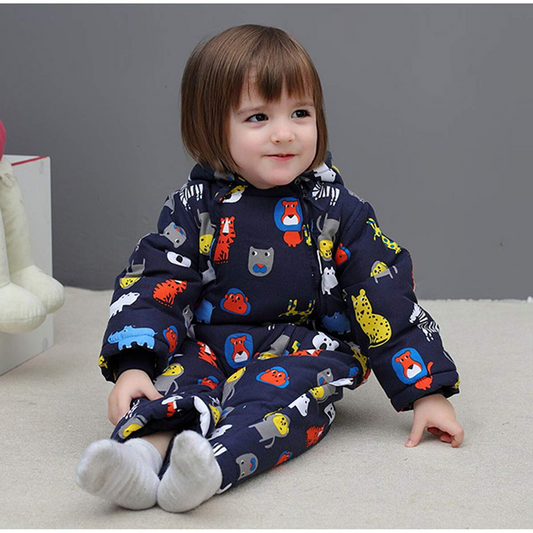 VINE mono de invierno con capucha 6-9 meses + guantes y botines para bebés