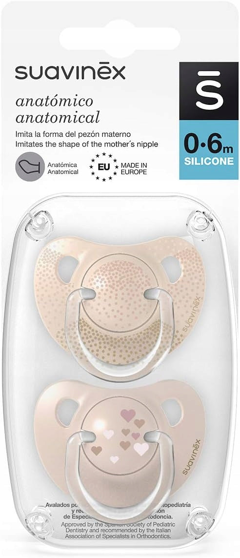 SUAVINEX smoczek anatomiczny x2 silikon 0-6 msc, dwupak smoczków silikonowych anatomicznych dla niemowląt