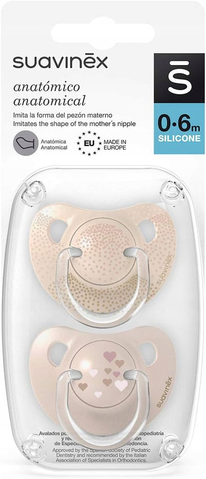 SUAVINEX smoczek anatomiczny x2 silikon 0-6 msc, dwupak smoczków silikonowych anatomicznych dla niemowląt