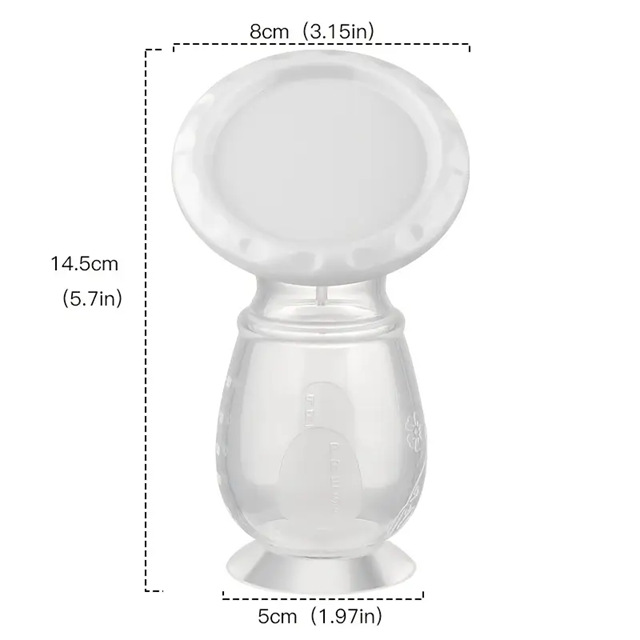 KOLEKTOR silikonowy do zbierania pokarmu 90ml, przezroczysty, 14,5 cm wysokości, 8 cm szerokości