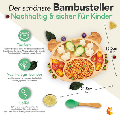 KLEINER FUCHS plato de bambú con ventosa y cuchara CANGREJO