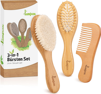 LAMPOX set de cuidado para bebé de madera con 2 cepillos y peine