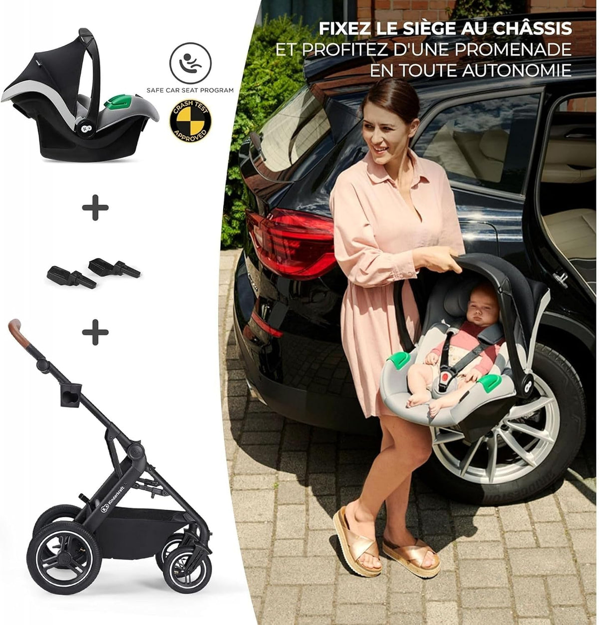 KINDERKRAFT B-TOUR cochecito multifuncional 3 en 1 hasta 22kg + silla MINK PRO