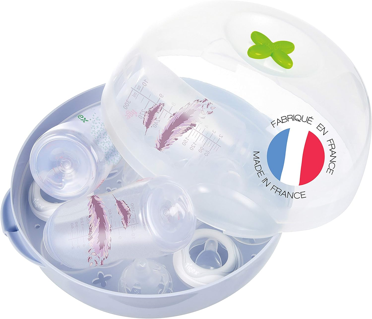 TIGEX Esterilizador exprés para microondas de 5 biberones y accesorios en 4 minutos