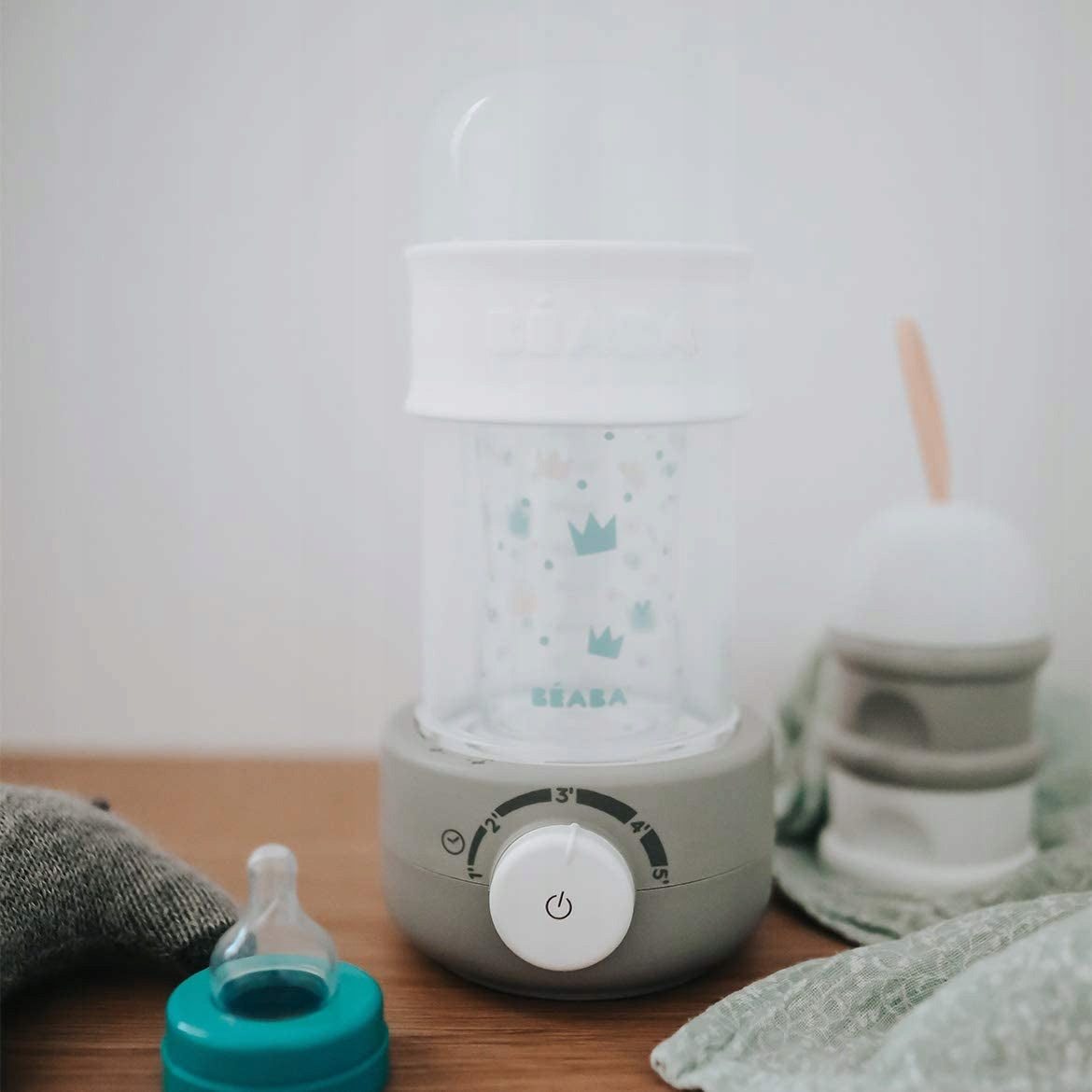 BEABA Baby Second podgrzewacz parowy, sterylizator biało-szary do butelek i słoiczków dla niemowląt