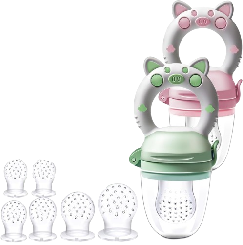 KAIYINGXIN mordedor dispensador de frutas para bebés de 3 a 24 meses, 2 unidades, 8 boquillas
