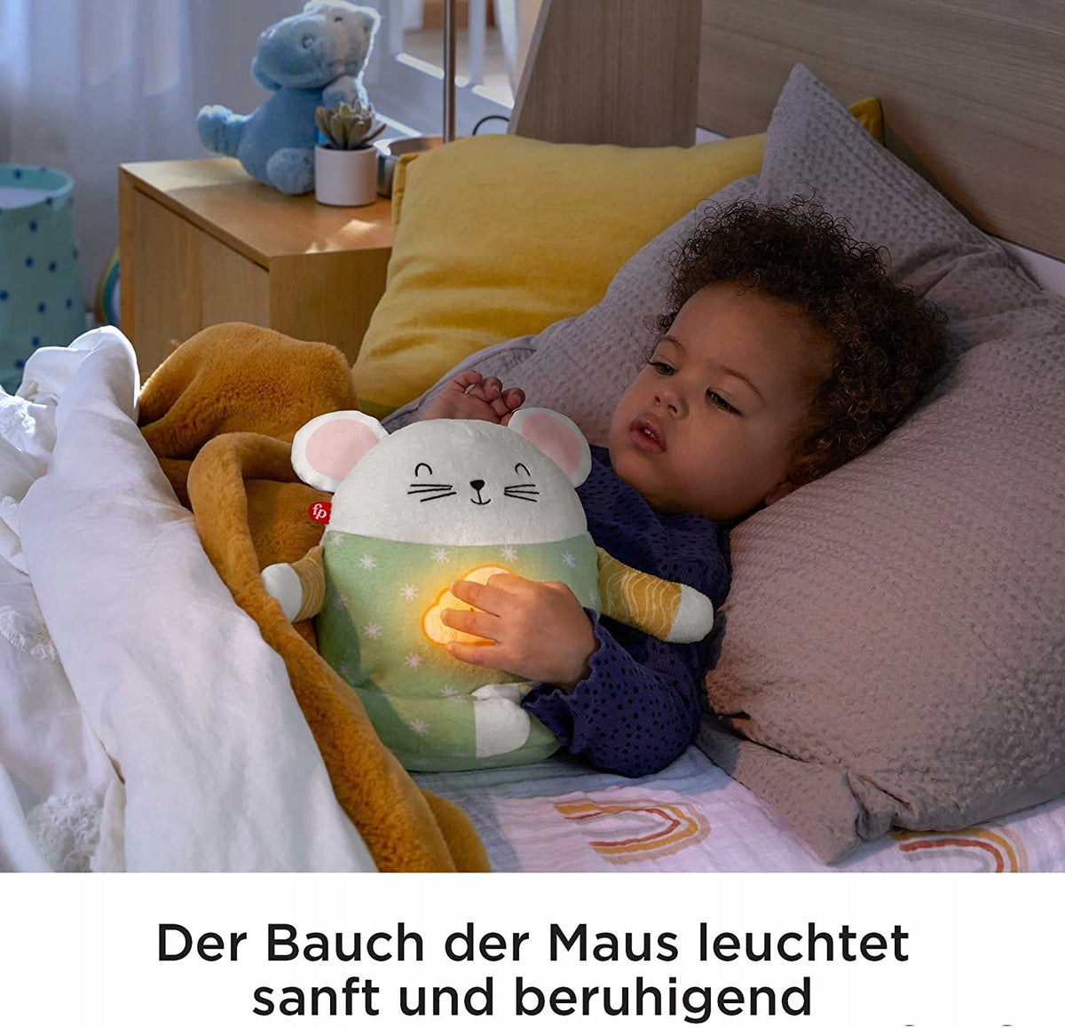 FISHER-PRICE myszka do medytacji uspokajacz J.DE. pluszowa myszka z delikatnym świecącym brzuszkiem dla dziecka
