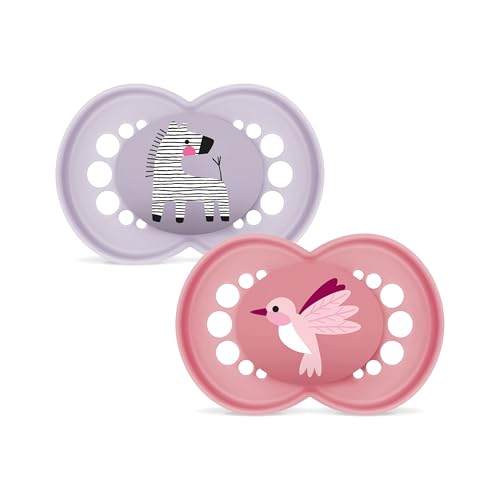 MAM Original smoczek uspokajający lateksowy 16m+ x2, naturalny kauczuk, lekka tarczka, wzór zebra i ptaszek