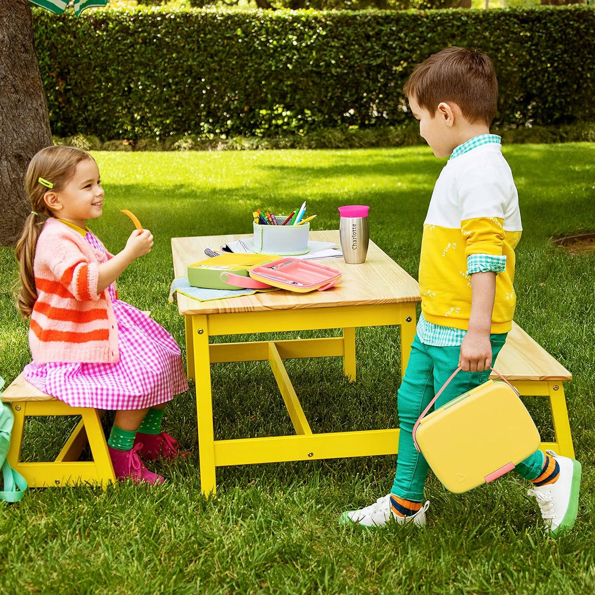 MUNCHKIN Bento Box śniadaniówka + sztućce, 5 komór - kolorowa lunchbox dla dzieci w przedszkole i podróż