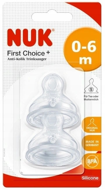 NUK First Choice+ chupete de silicona para biberón 0-6 M 2 unidades