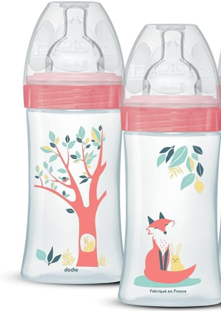 DODIE biberón 270 ml tetina 2 flujo medio 0-6 m ZORRO y CONEJO