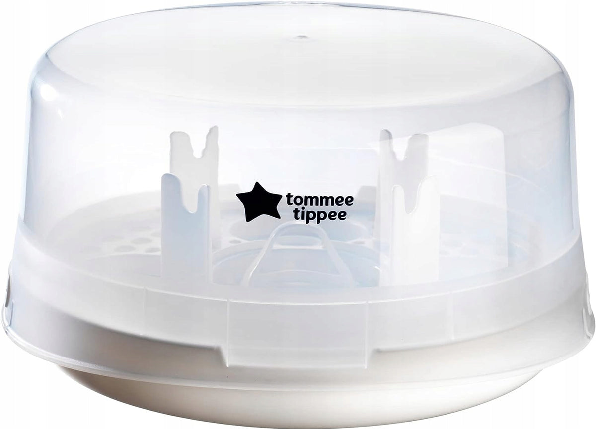 TOMMEE TIPPEE sterylizator + szczypce i smoczek – mikrofalowy sterylizator do butelek i akcesoriów, biały
