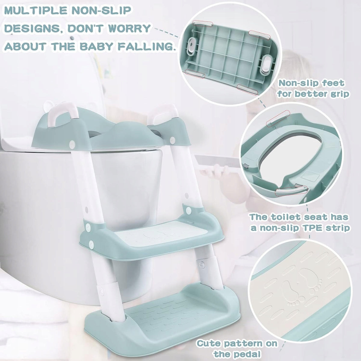 Adaptador de inodoro con escalones para niños
