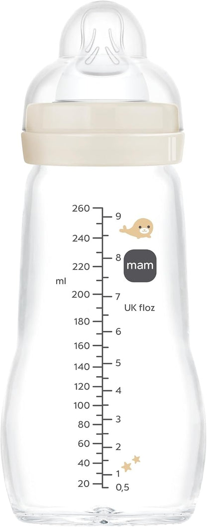 MAM Feel Good biberón de vidrio 260 ml 2 m+ tetina 2 CRIATURAS MARINAS