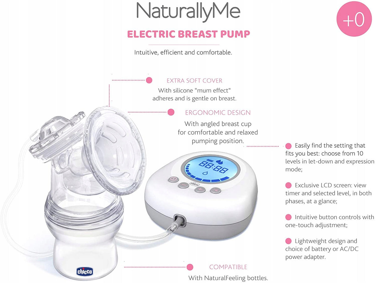 CHICCO NaturallyMe LAKTATOR elektryczny z LCD, 10 poziomami, cichy, BPA free, biały