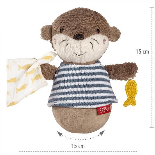 FEHN wańka wstańka WYDRA nieprzewracająca się zabawka z grzechotką 15 cm, brązowa, dla dzieci 0+