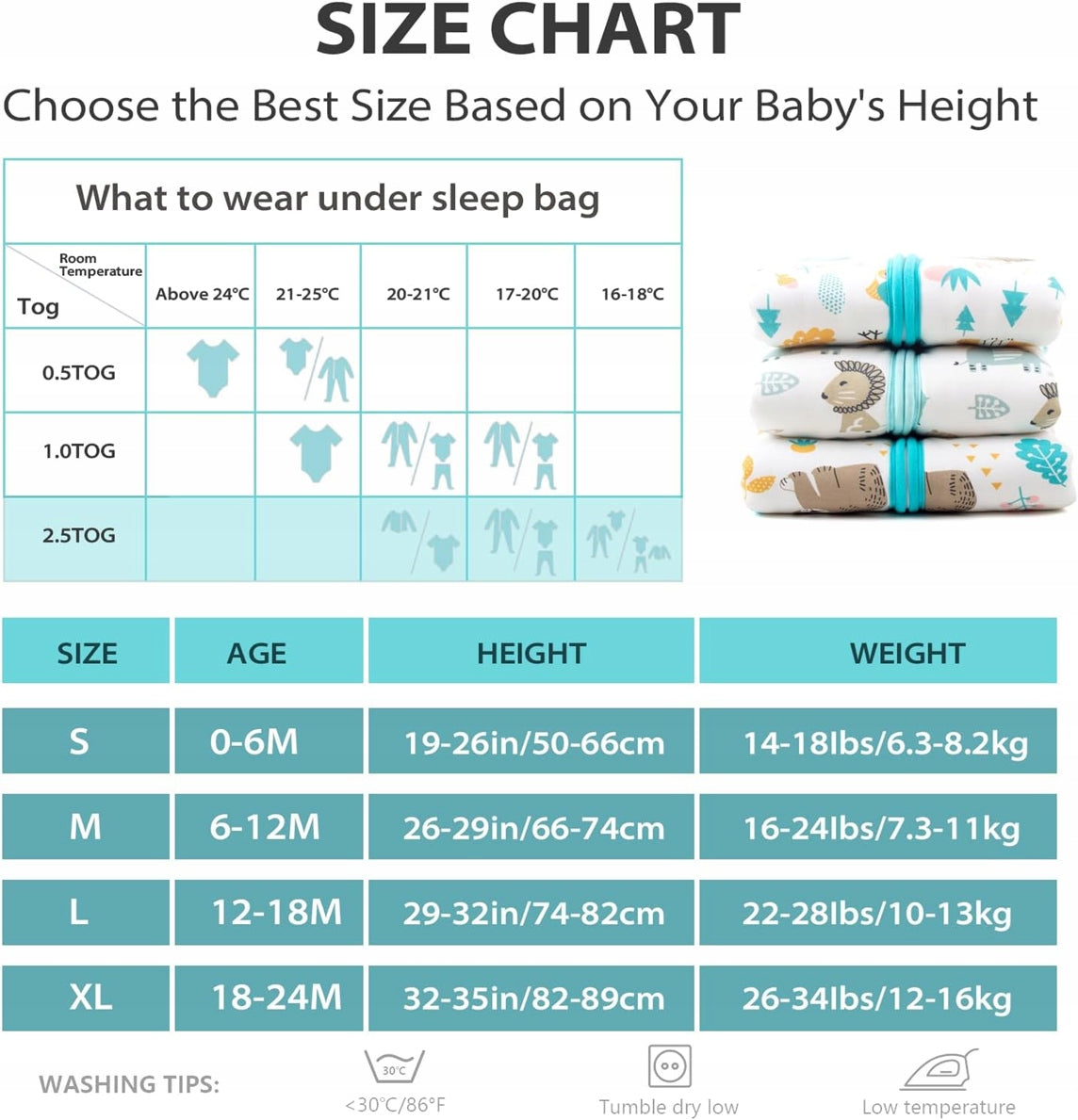 MOSEBEARS saco de dormir 2,5 TOG 12-18 meses para bebés