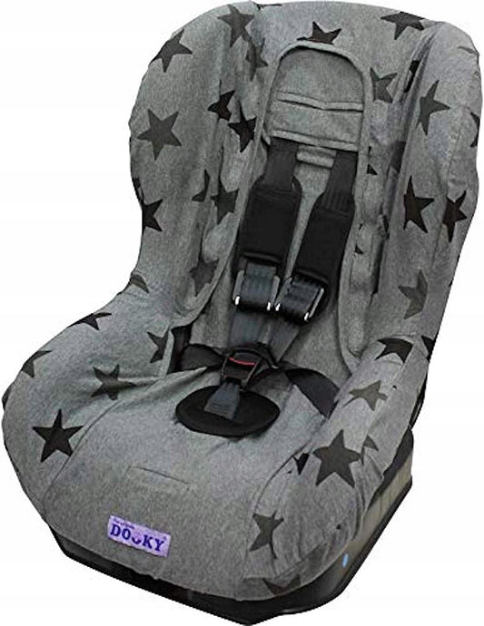 DOOKY SEAT COVER 1 pokrowiec na fotelik UNIWERSALN. szary pokrowiec w gwiazdki na fotelik samochodowy grupa 1