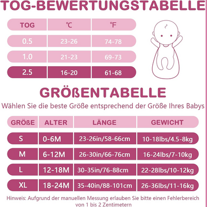 MOSEBEARS saco de dormir 2,5 TOG para bebés 0-6 meses S