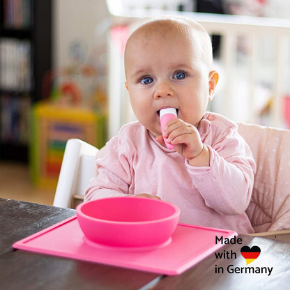 KOKOLIO mata talerzyk antypoślizgowy różowy silikonowy talerzyk dla niemowląt, jedzenie bez bałaganu