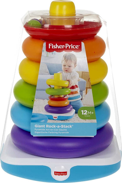FISHER-PRICE giga piramidka z kółek, wielokolorowa zabawka 12M+ z sześcioma kółkami i grzechoczącym elementem