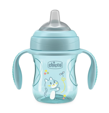 CHICCO Transition Cup kubek niekapek z ustnikiem i uchwytami 200 ml 4 m+ miętowy, antypoślizgowy kubek dla niemowląt