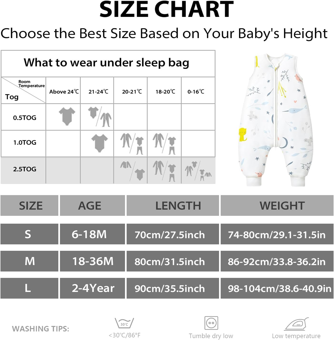 MOSEBEARS saco de dormir 2,5 TOG 6-18 meses para bebés