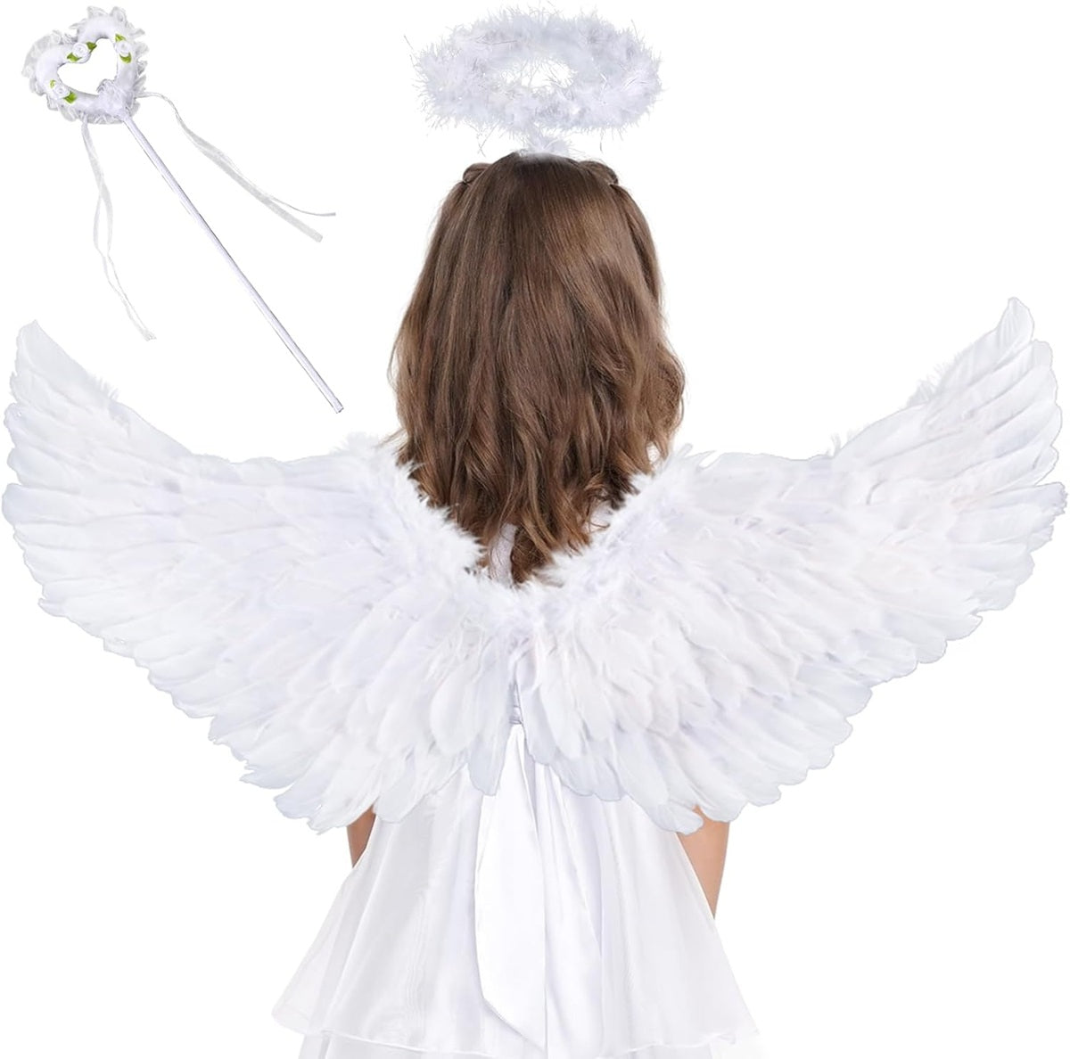 JOKILY alas de ángel con luces LED, varita y aureola 35 x 60 cm