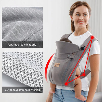 VRBABIES nosidełko ergonomiczne, szare, z oddychającą tkaniną i 3D wkładem dla komfortu dziecka