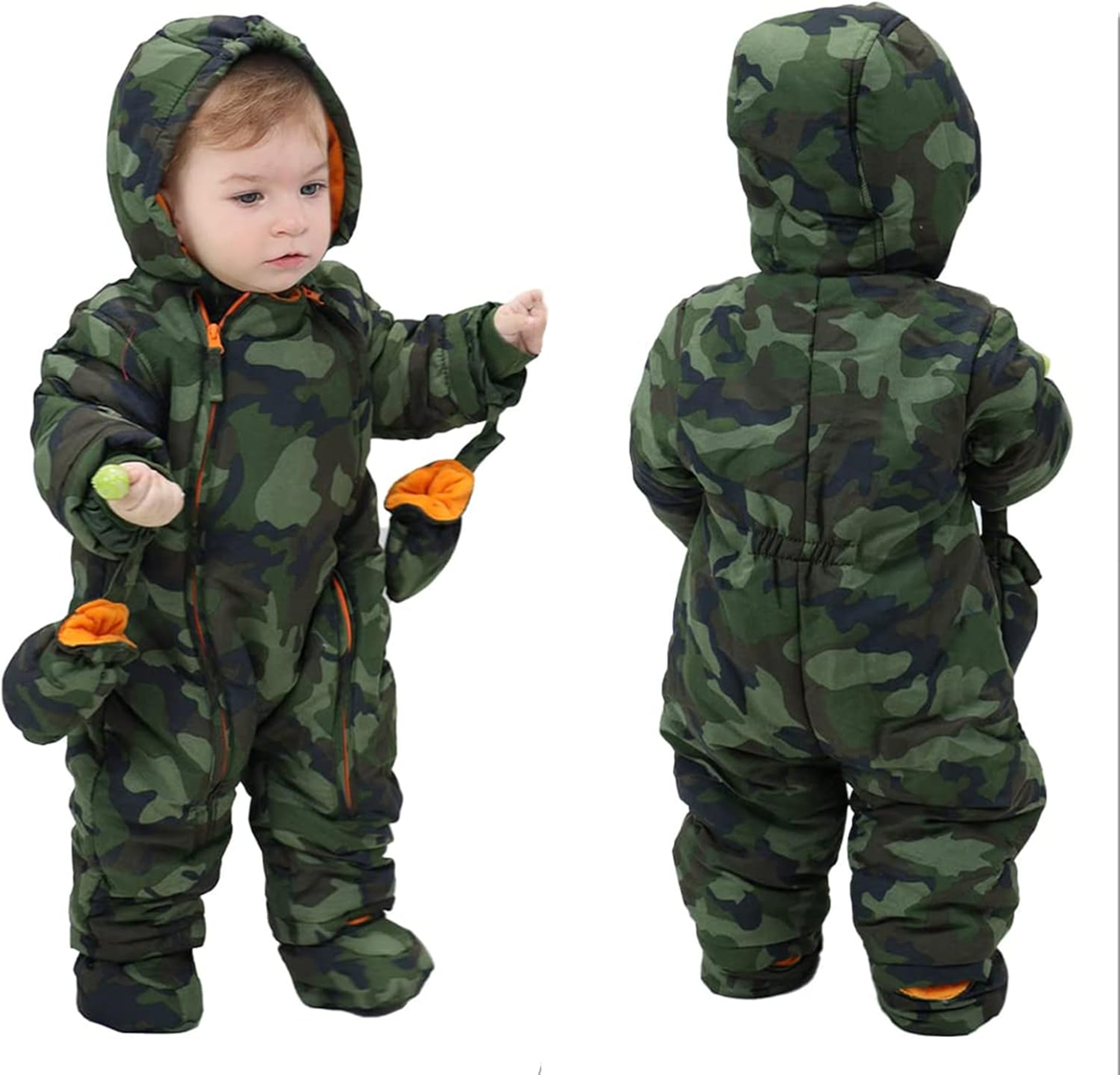 JIAMY mono de invierno con capucha 12-18 meses + guantes y botines para bebés