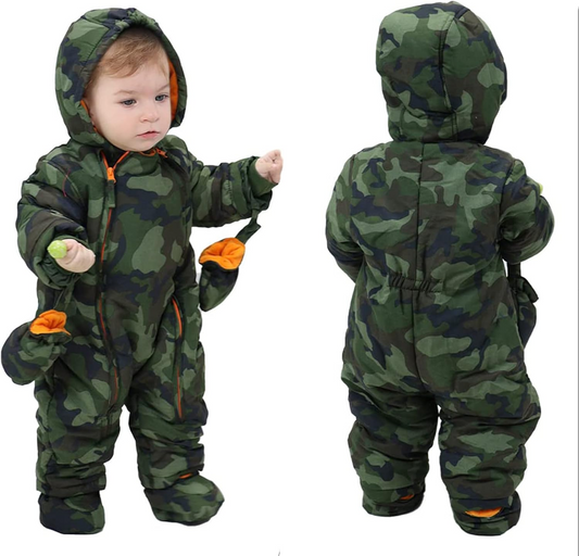 JIAMY mono de invierno con capucha 12-18 meses + guantes y botines para bebés