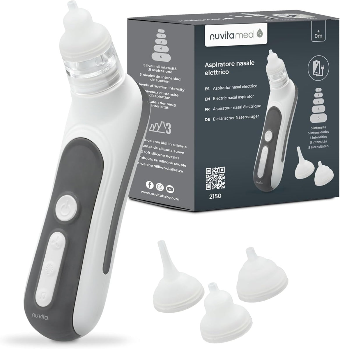 NUVITA aspirador nasal con luz y música + 3 puntas, funda y pinzas