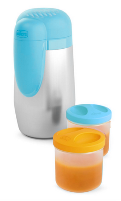 CHICCO termo de acero inoxidable + 2 recipientes, mantiene calor 5h