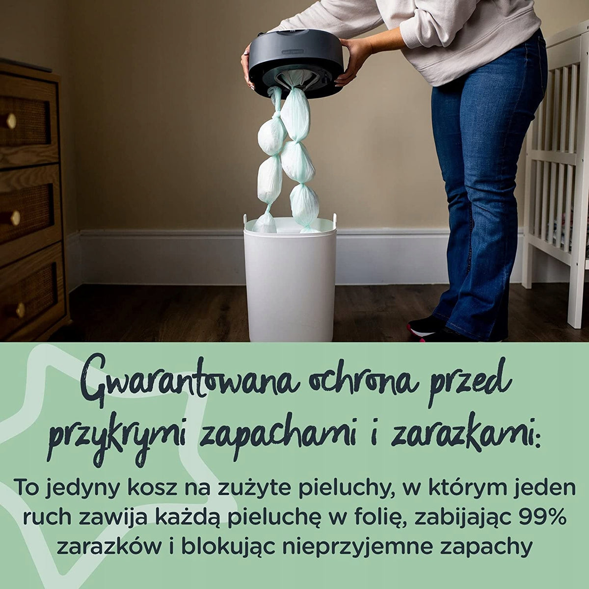 TOMMEE TIPPEE Twist&Click kosz na pieluchy z wkładem, uszczelniający każdą pieluchę i blokujący zapachy