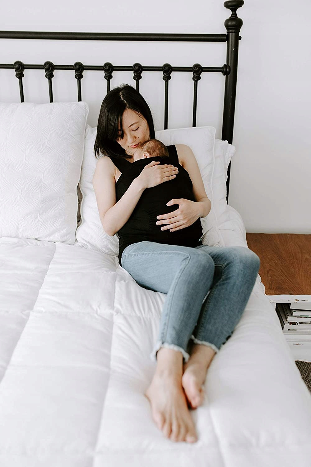 ADEN + ANAIS top do kangurowania S czarny, wygodny top do kontaktu skóra do skóry dla mamy i dziecka