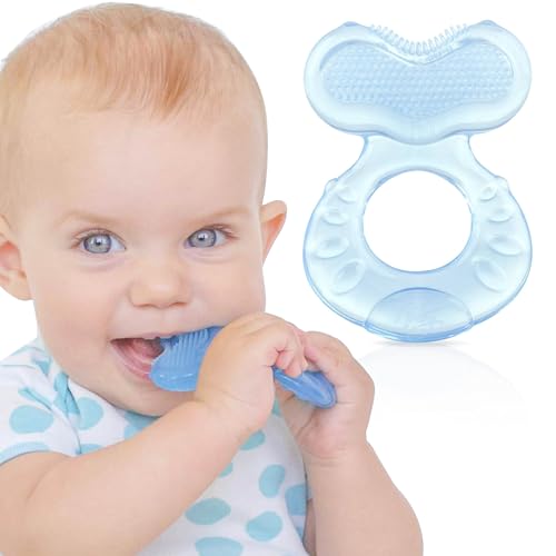 NUBY Teethe-eez silicone teether with case, blue, 3m+