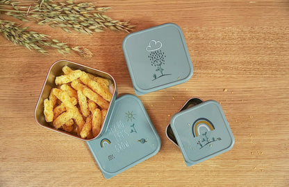 LASSIG Snackbox stalowe PUDEŁKA NA PRZEKĄSKI x3 zielone, metalowe pudełka na przekąski z pokrywkami