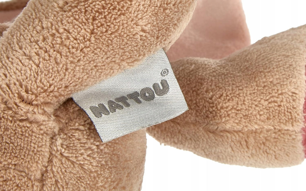NATTOU pluszowa przytulanka Zajączek Nina 22 cm, miękki brązowo-różowy króliczek z metką