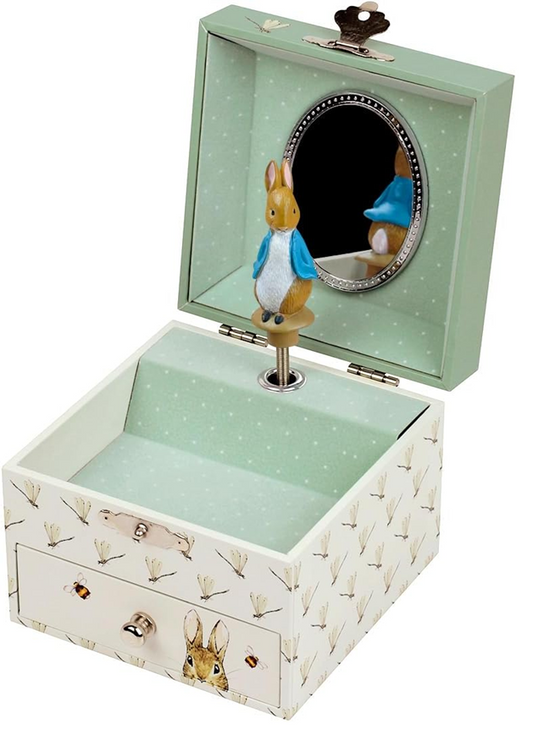 TROUSSELIER caja de música con mecanismo de cuerda 10,5 x 8,5 cm PETER RABBIT