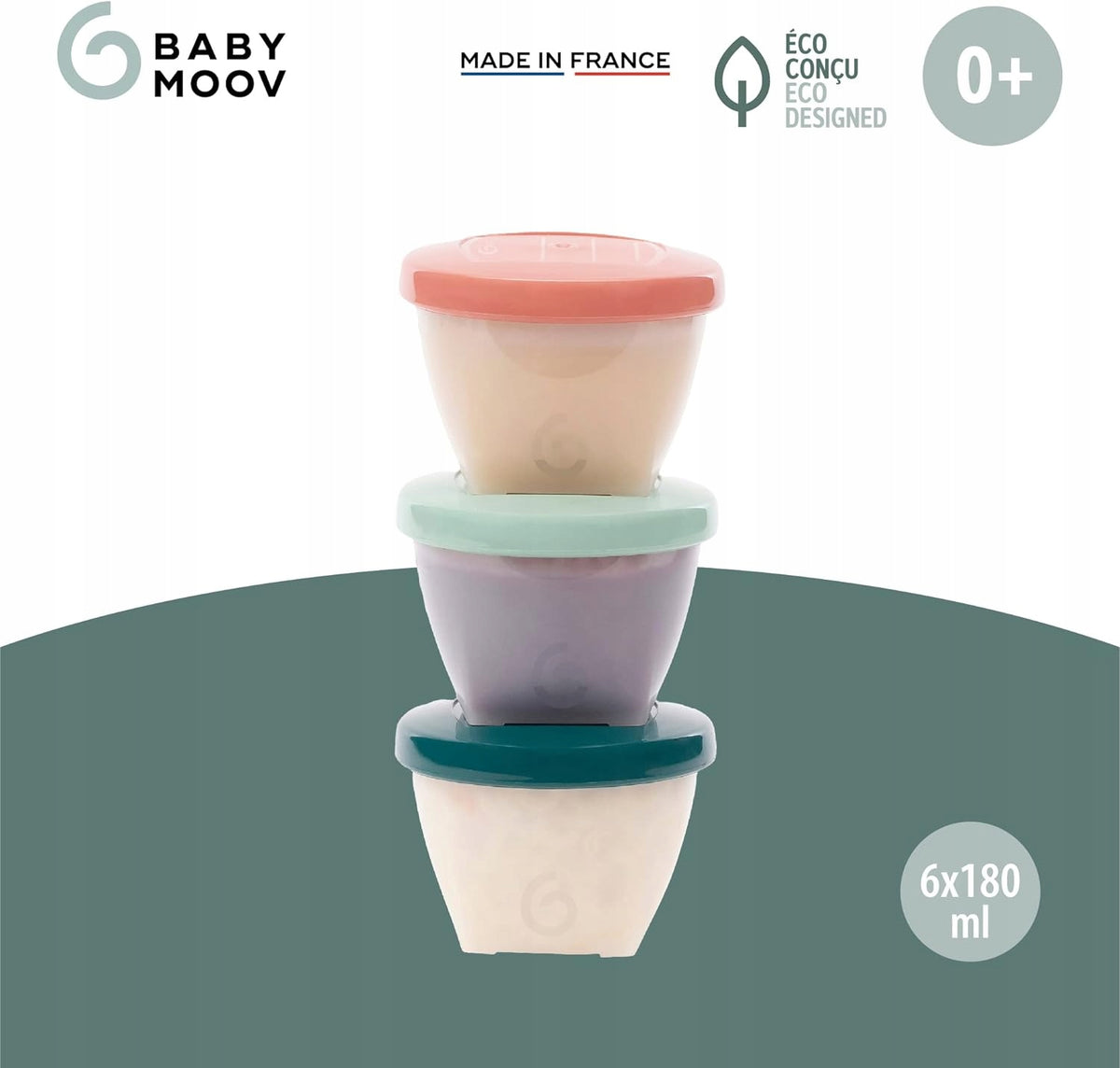 BABYMOOV Babybols pojemniki 6 x 180 ml EKO bio-materiał, pastelowy zestaw 0+ do przechowywania żywności