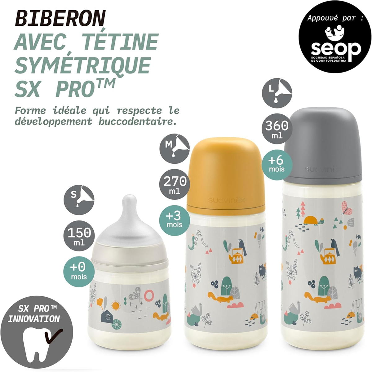 SUAVINEX biberón con tetina simétrica SX PRO 360ml 6m+