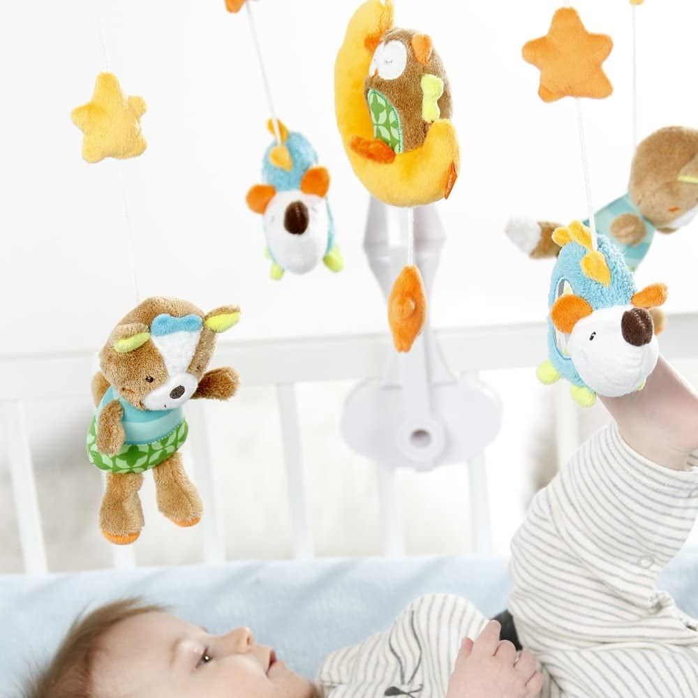 FEHN Śpiący Las KARUZELA do łóżeczka, kolorowa karuzela dla niemowląt 0-5 m z pluszowymi zwierzątkami
