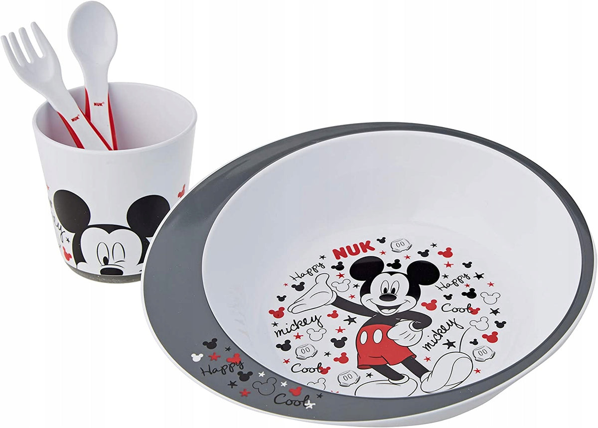 NUK Disney zestaw naczyń 3el. MYSZKA MICKEY - talerzyk, kubek i widelec dla dzieci 9m+, bez BPA
