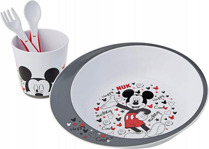 NUK Disney zestaw naczyń 3el. MYSZKA MICKEY - talerzyk, kubek i widelec dla dzieci 9m+, bez BPA