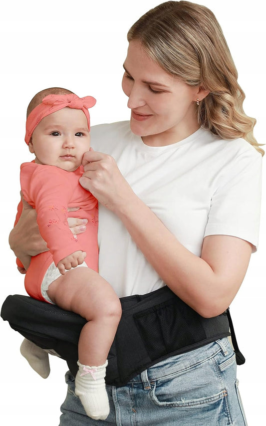 BABYMUST fotelik nosidełko biodrowe 4-30 kg, mama nosi dziecko na biodrach, kolor różowy